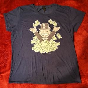 GIRLS ANVIL Lightweight Monopoly Swimming In Money T Shirt Blue Size XL